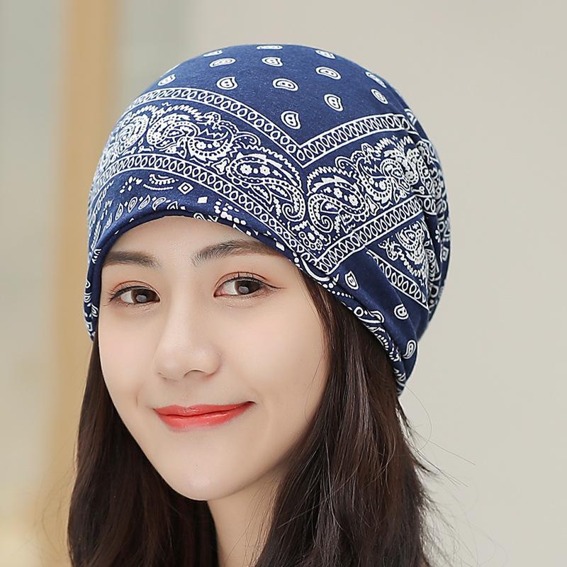 Soft printed thin cotton men's and women's headgear hip hop hipster fashion pullover hat scarf cover dual-purpose hat