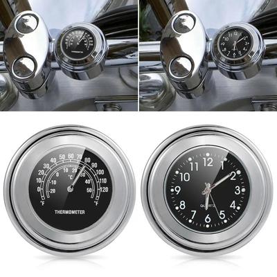 1/2pcs 22-25mm Motorcycle Handlebar Clock Thermometer Luminous Waterproof Dial Motorbike Handlebar Mount for Yamaha Kawasaki Etc