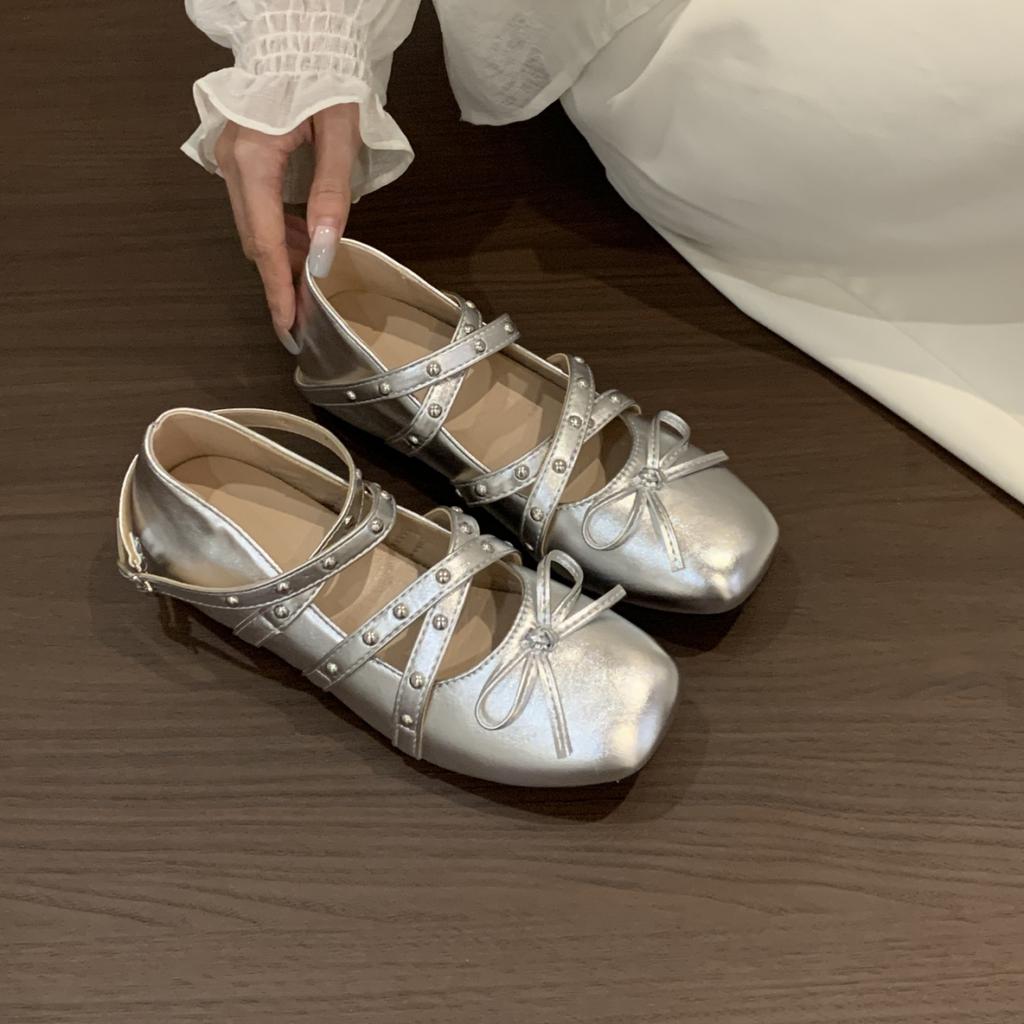 Fashion Summer New Style Popular Butterfly-knot Flats Mary Janes Women Comfort Soft Sole Ladies Elegnat Square Toe Dress Ballets Shoes