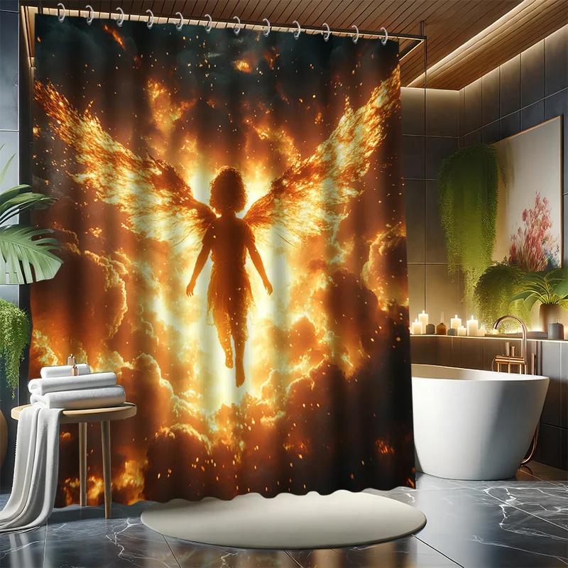 

Dusk Angel Shower Curtain Set - Dark Golden, Fantasy Art Series, Includes 12 Hooks, Polyester Fabric W60H190(CM)-1 Pcs