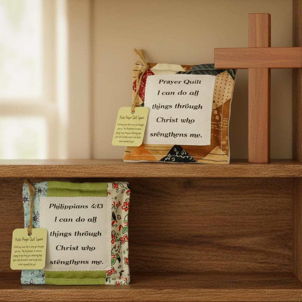 4-Pack Prayer Quilt with Cross ide, Pocket Prayer Quilt, Prayer Quilts, Spiritual Comfort for Daily Prayer, Christian Gifts for Women and Pastors