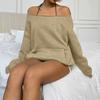Women's Casual Fashion Solid Color Off-shoulder Long-sleeved Loose Sweatshirt With Pockets