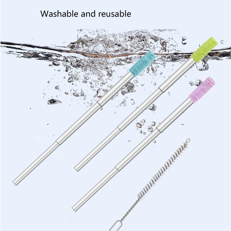 Portables Foldable Straws Suit Birthday Stainless Steel Useful Milk Straws for Travel Homes Office
