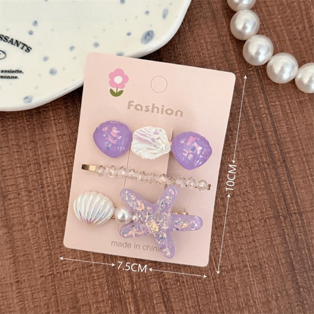3pcs/Set Ocean Series Shell Starfish Hair Clips Pearl Barrette Princess Headdress  Hair Accessories