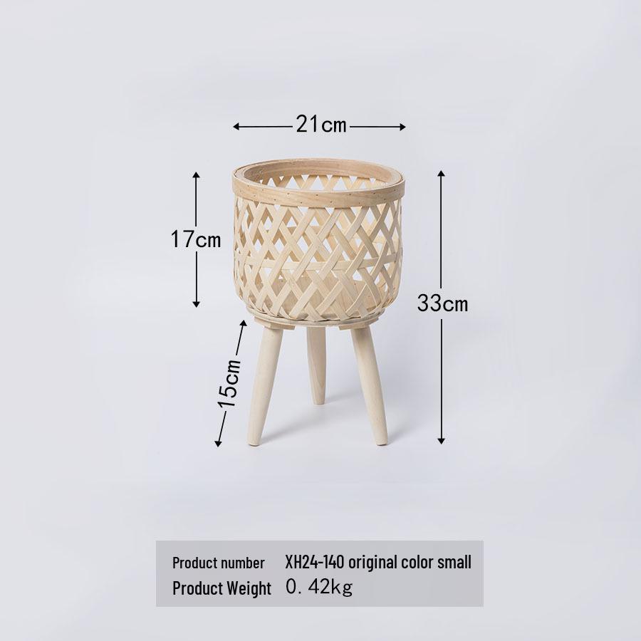 Nordic Rattan Woven Plant Stand - Handmade High-Leg Wooden Flower Pot for Indoor/ Balcony/ Living Room.