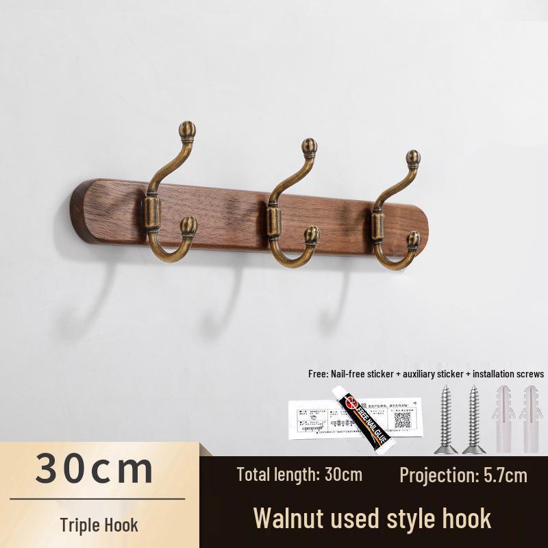 Chinese Style Solid Wood Wall-Mounted Coat and Hat Rack - Vintage Design