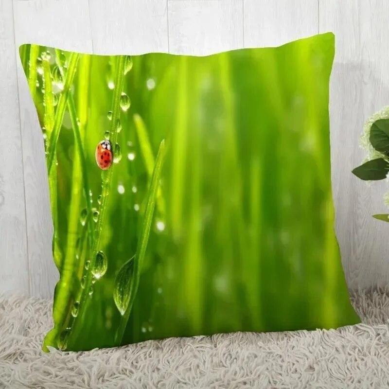 Natural ladybug pattern pillowcase home room decoration office chair living room sofa cushion cover peach skin pillowcase