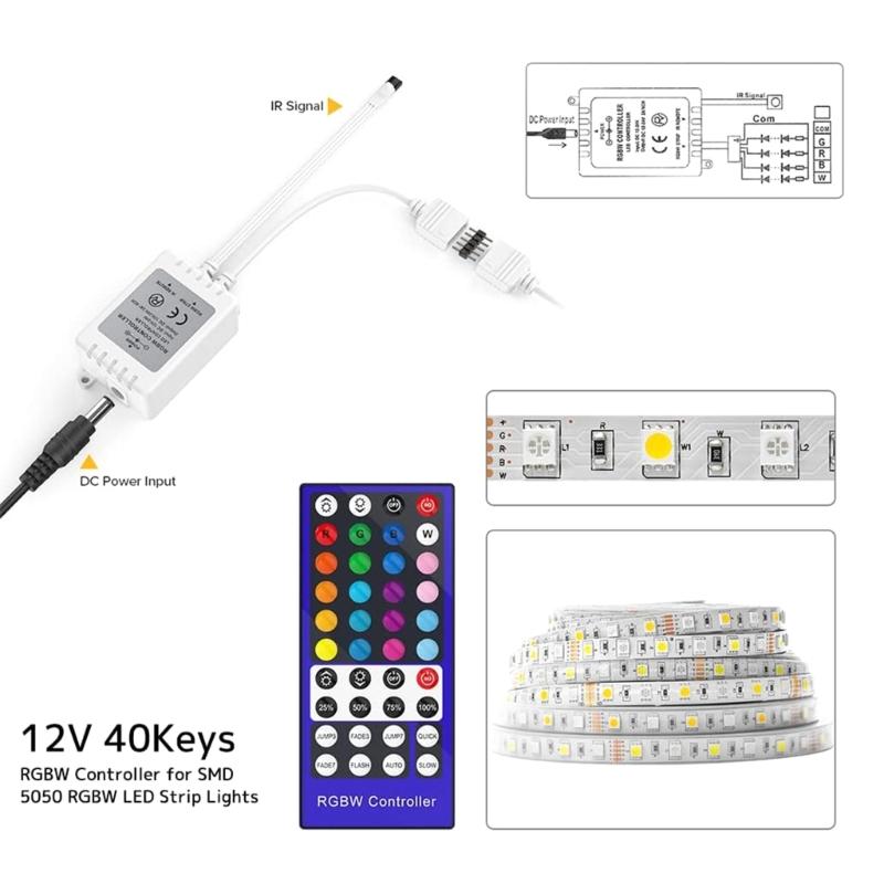 40 Keys RGBW Remote Controller for 5050 3528 LED Strip Lights RGB Controller LED Strip Accessories