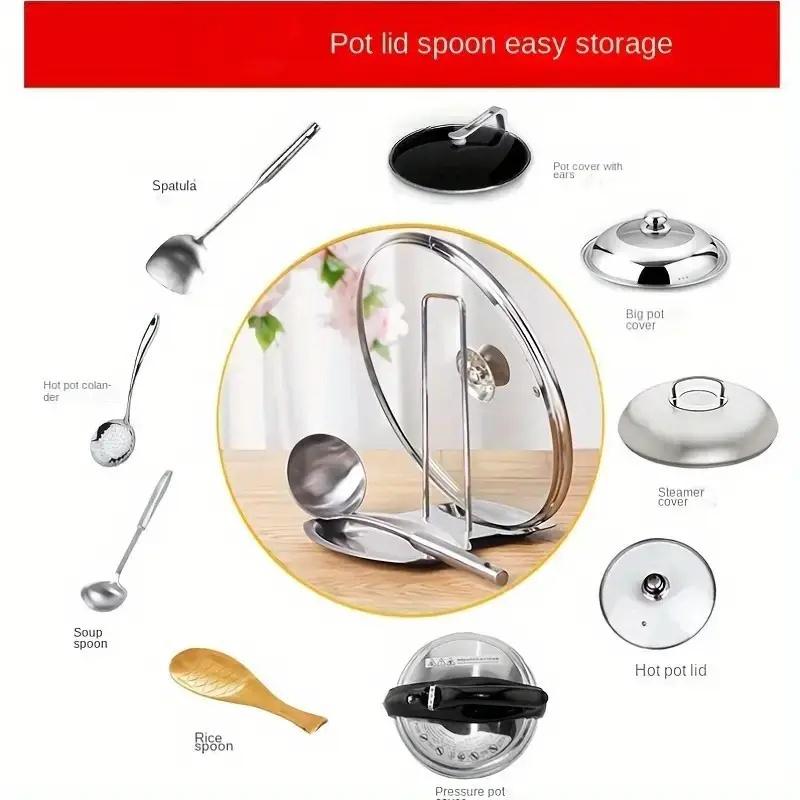 Stainless Steel Lid & Spoon Holder with Drip Tray, Detachable Pot Lid Organizer for Kitchen Storage
