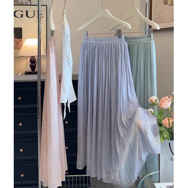 Island silk big skirt, wavy skirt women's summer new drape long dress, elegant purple skirt