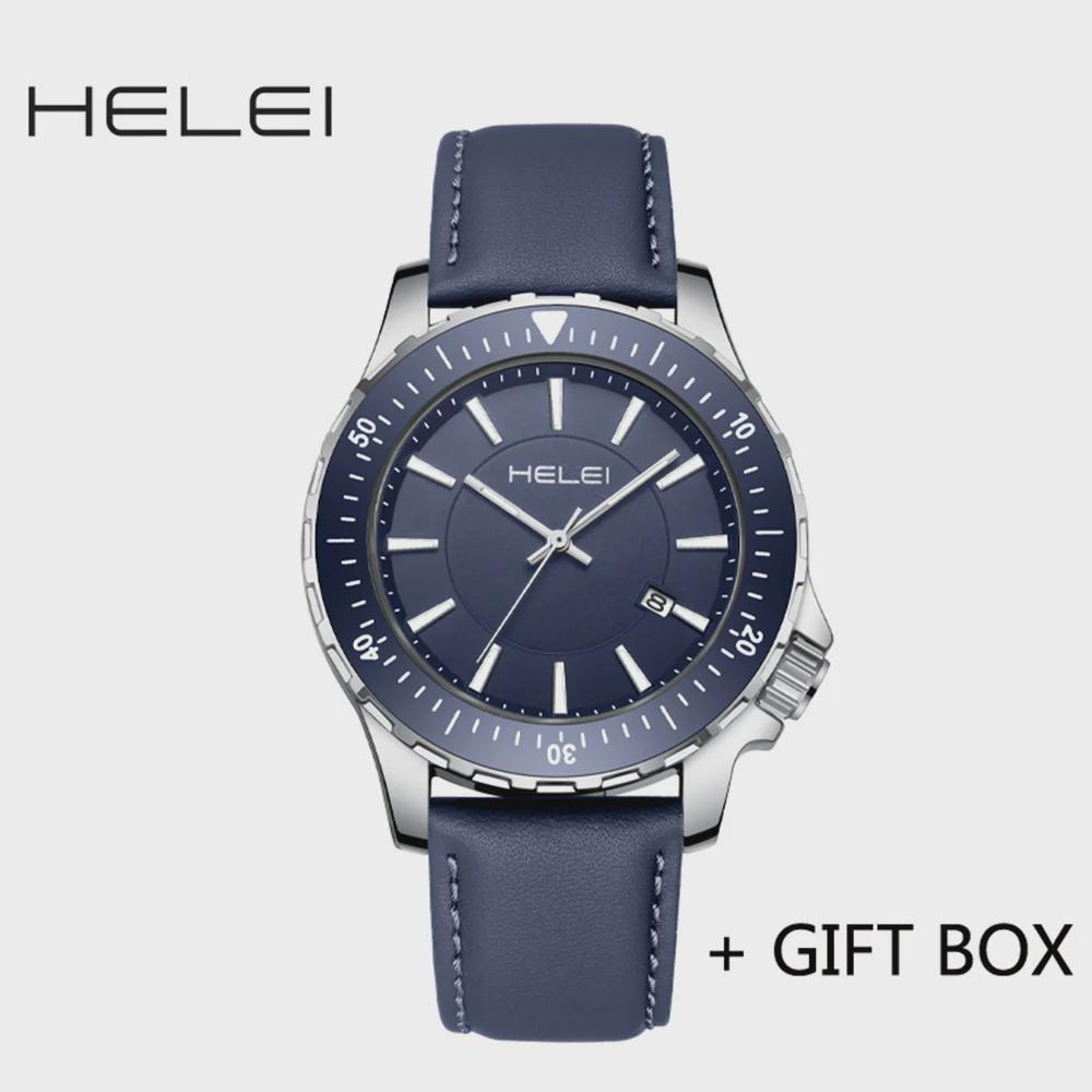 HELEI Mode Sport Quarz Uhr Datum Magnetisches Silikon Leuchtarmband Herren Leder Armbanduhr