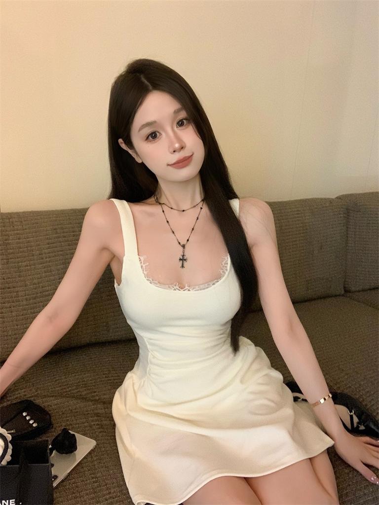 Lace edge suspender dress women's summer beautiful waist a word vest skirt style fish bone tube top skirt