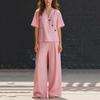 Women's Fashionable Casual Loose-Fit V-Neck Short-Sleeve Two-Piece Set
