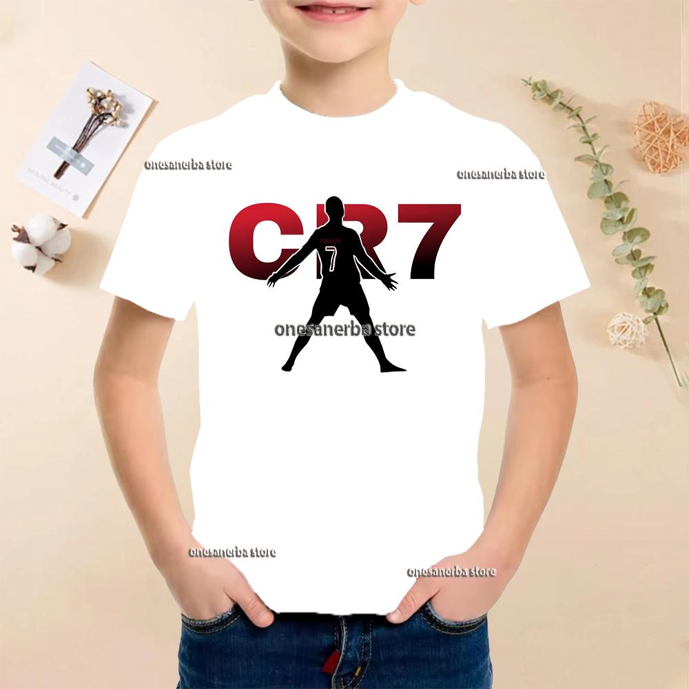 New Summer Polyester Children T-shirts Kids Soccer Clothing CR7 Ronaldo Printed Outdoor Boys Girls T-shirts Sport Fashion Ages 5-14