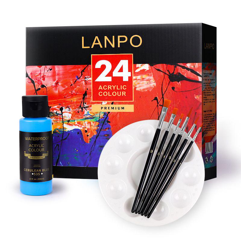 LANPO Acrylic Paint Set: 24 Colors, Waterproof, Beginner-Friendly, Boxed for DIY Projects