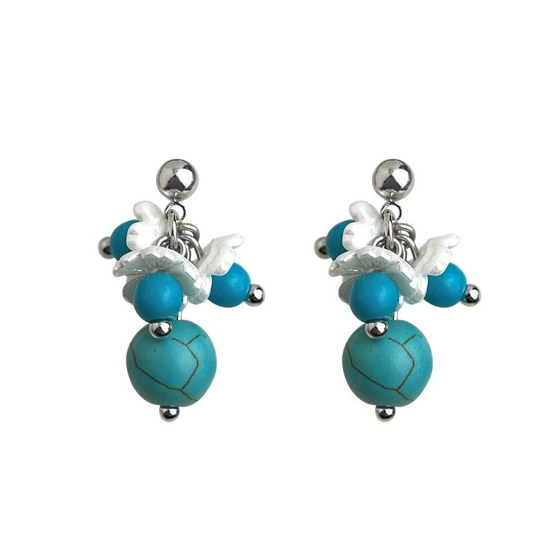Ethnic Turquoise Round Beads Ear Stud Piercing Earrings For Women Bohemia Fashion New Jewelry Friend Gift Party Daily