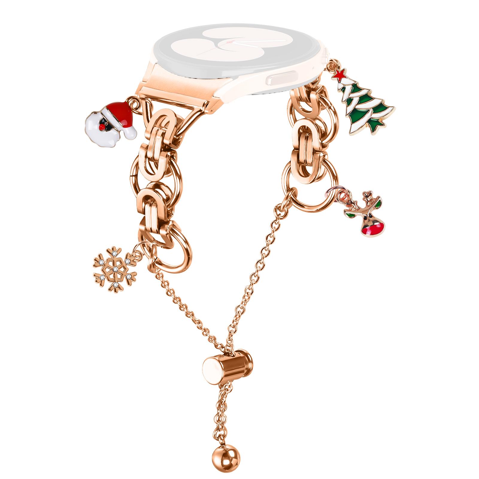 

Colored Watch Band with Connector for Samsung Galaxy Watch6/Watch6 Classic Single Chain Style Metal Strap Rose Gold/Xmas