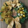 Large Artificial Lighted Christmas Wreath With Bow Ribbon Xmas Ball For Front Door Decor