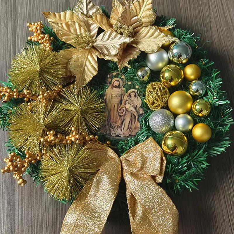 

Large Christmas Wreaths For Front Door Artificial Lighted Christmas Wreath With Bow Ribbon Xmas Ball Front Door Wreath