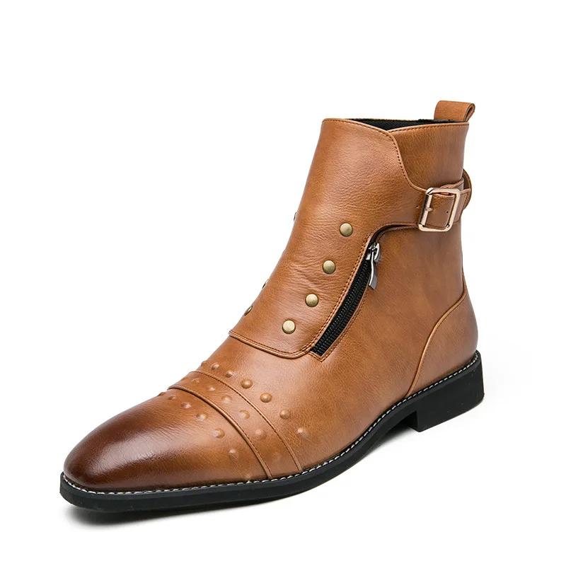 2024 Herbst Neue Herrenstiefel Britischer Stil Spitz Lässig Retro High Top Einzelschuhe Übergröße 38-46