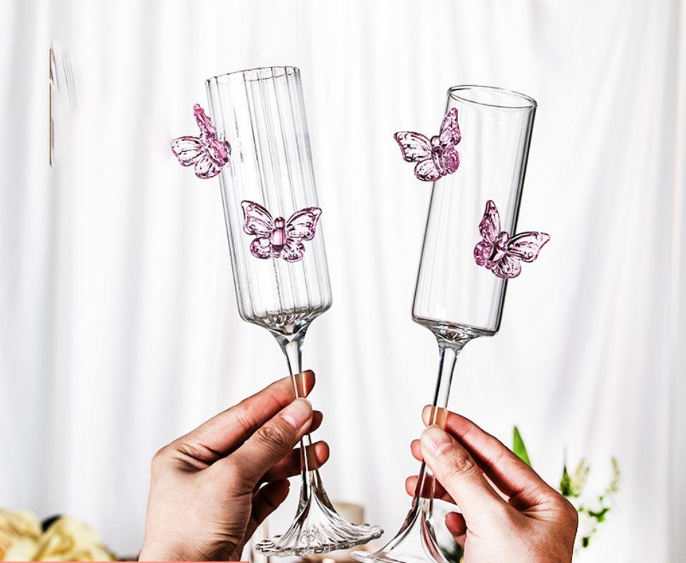 Bicchiere da Vino a Righe Verticali Bicchiere da Champagne Regalo Speciale per Matrimonio Bicchiere da Vino con Gambo a Farfalla Bicchiere da Vino Rosso