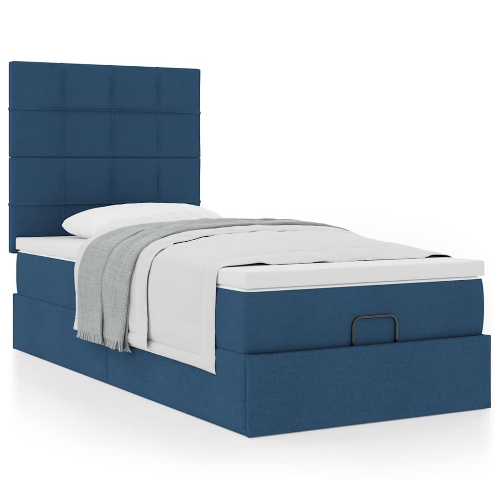 Ottoman Bed with Mattress Blue 80x200 Cm Fabric