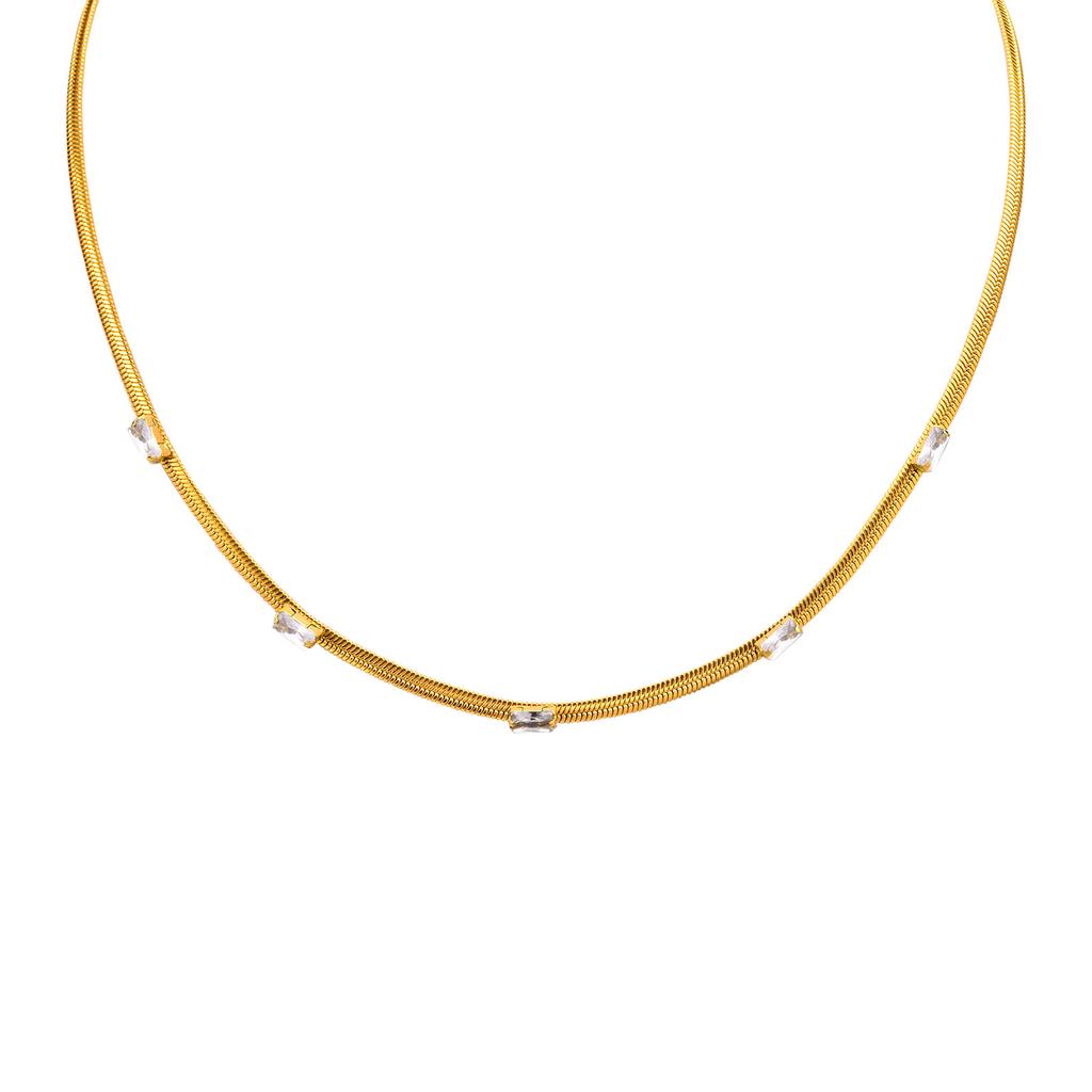 Cubic Zirconia Snake Chain Necklace Bracelet for Women, Stainless Steel Herringbone Chain Set Jewelry Fashion Charms Gift