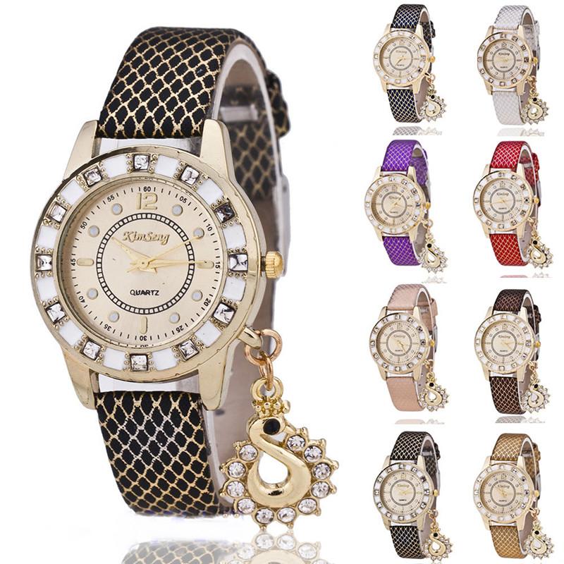 Elegant Kimseng Women's Quartz Watch With Swan Pendant Stylish Design And Unique Colors