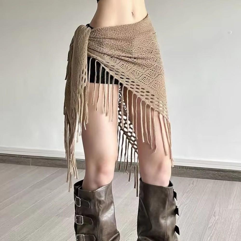 Knitted Belly Dance Clothing Tassel Triangular Scarf Women Hip Scarf  Adult Dance Practice