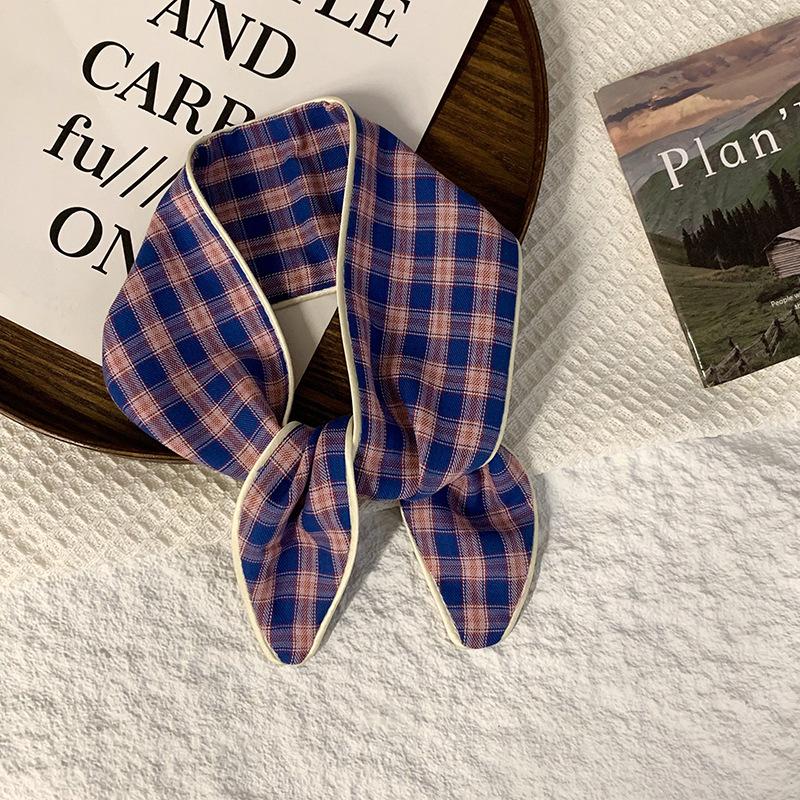 Headscarf Women's pastoral spring and summer fashion colorful retro plaid fabric headband pure cotton silk scarf decorative small scarf