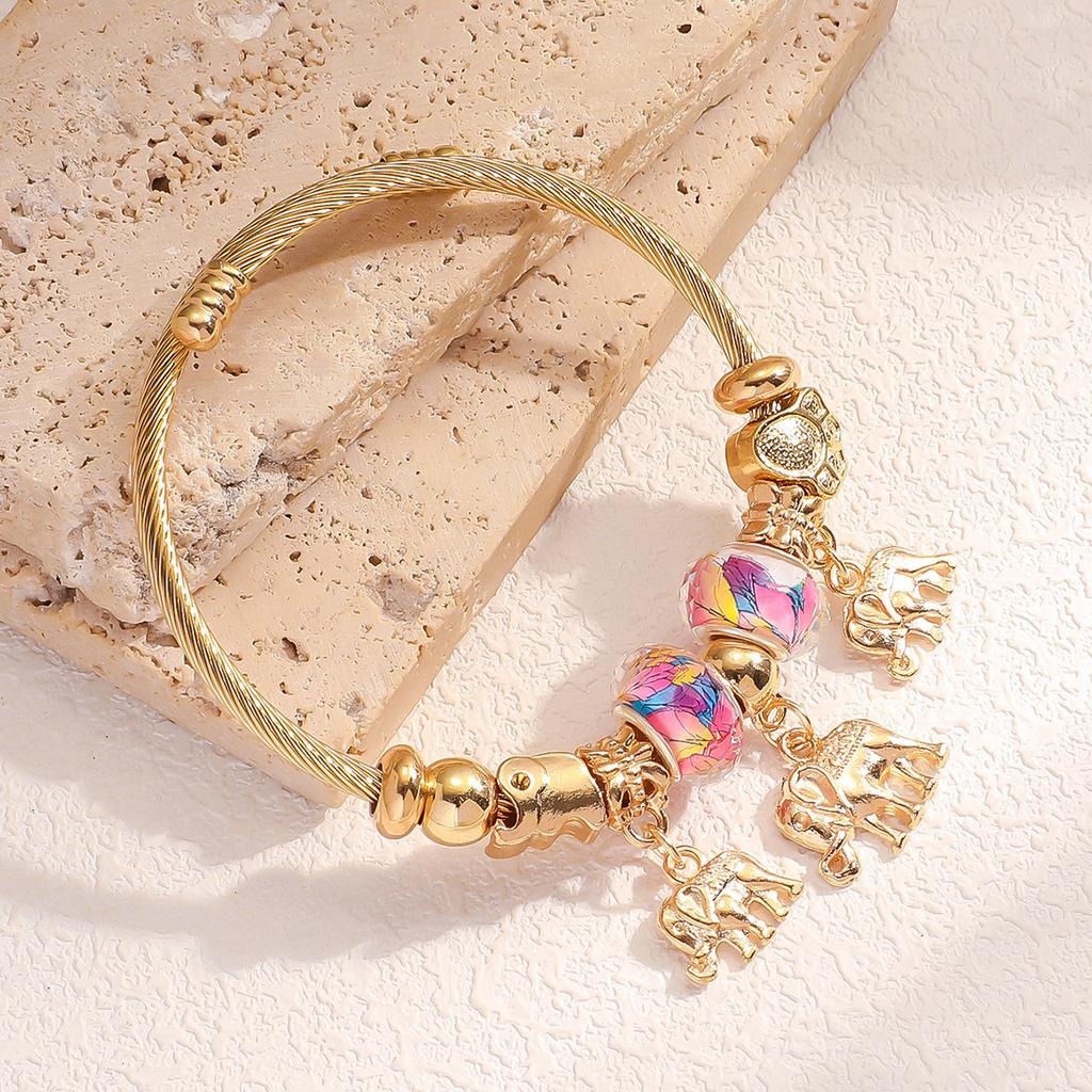 Adjustable Titanium Steel Bracelet Fashion Beaded Key Bracelet With Crystal And Lock Charm Design Women Jewelry