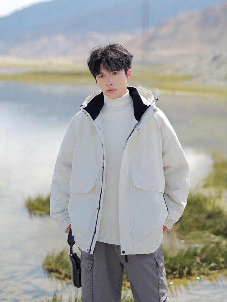 Unisex Winter Down Jacket: Men's Hooded, Loose Fit, Trendy Fashion Outerwear, Casual Couple Style.