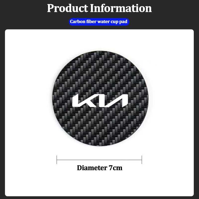 RRPM6 2 Pieces Carbon Fiber Leather Coasters Car Water Cup Anti-slip Mats Car Interior for New Kia Sportage 5 3 4 K7 K5 K8 K3 K9