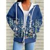 Women's 3D Printed Zipper Hooded Sweatshirt, Long Sleeves, Casual Sport Style