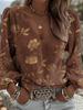 Women's Retro Bohemian Casual Fashion Floral Print V-Neck Long-Sleeved Shirt with Female Lantern Sleeves Design Long-Sleeved Shirt Elegant Top