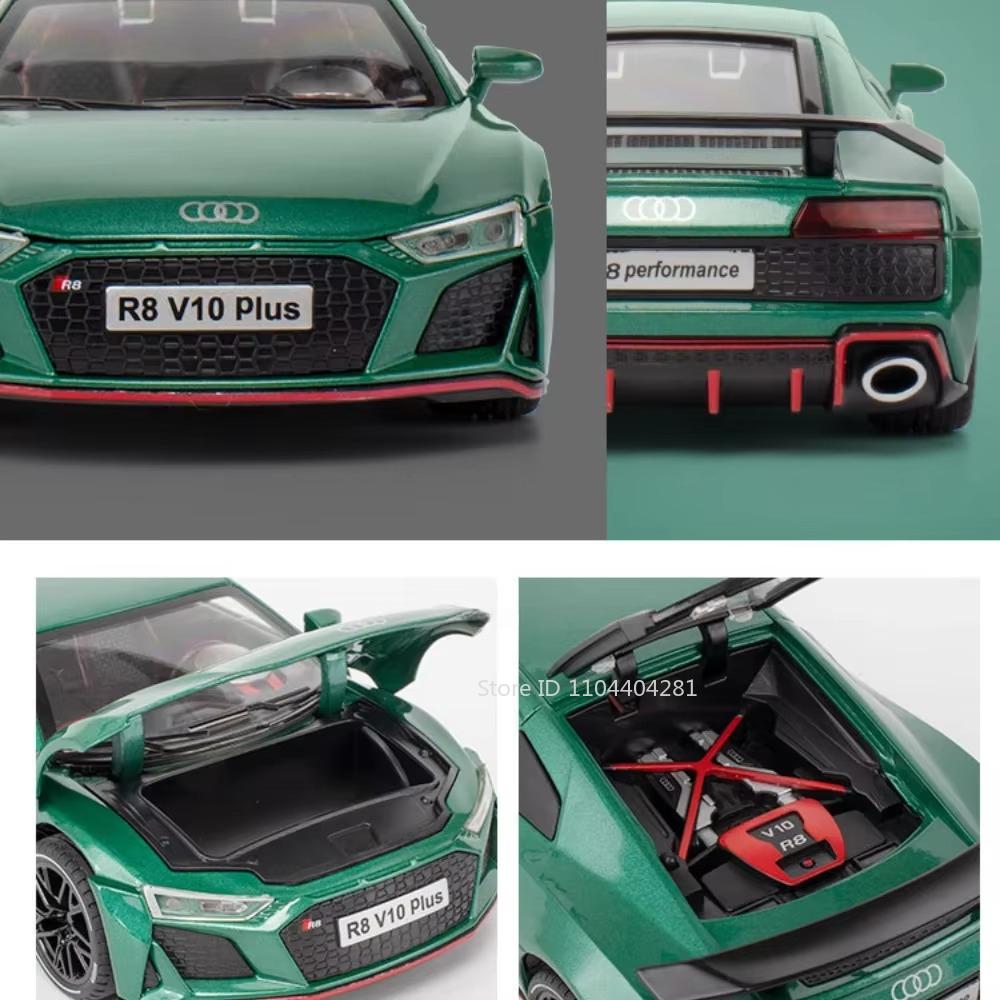 1:24 R8 V10 Plus Rs7 Car Model Diecast Alloy Toys 4 Doors Opened With Sound Light Pull Back Miniature Vehices Fashion Home Decor