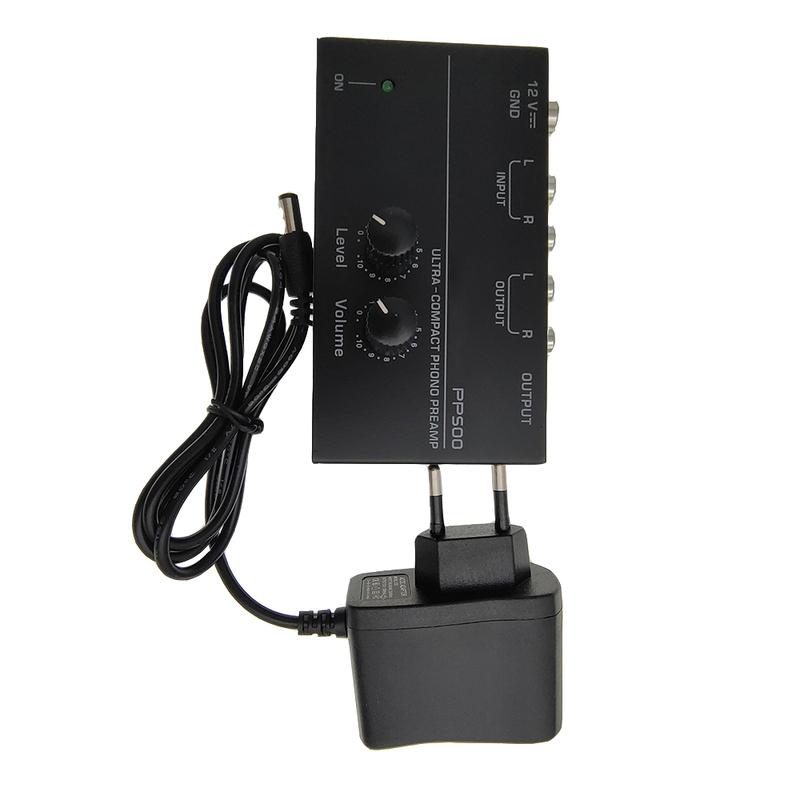 PP500 Ultra-Compact Phono Preamp with Treble Balance Volume Adjustment -Amp Turntable Preamplificador with EU US Plug