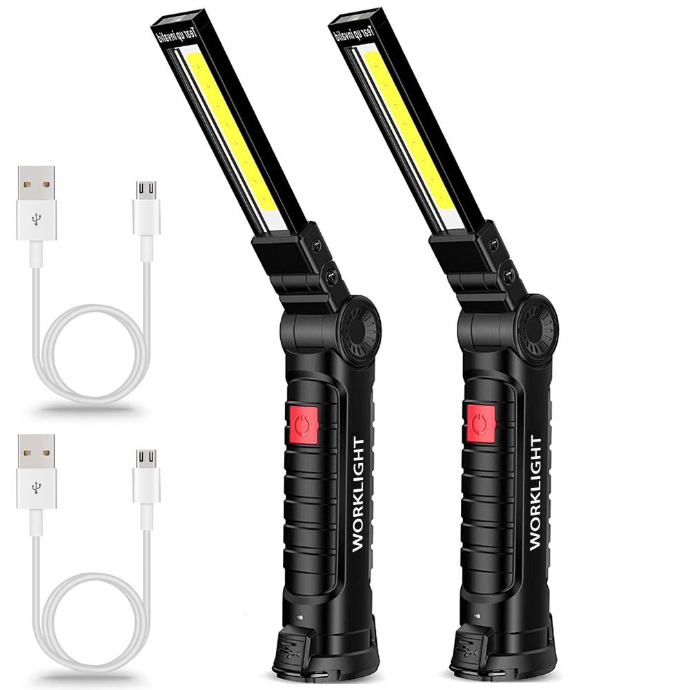 New Portable COB LED Flashlight USB Rechargeable Work Light Magnetic Lanterna Hanging Lamp with Built-in Battery Camping Torch