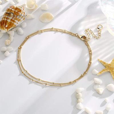 Elegant Double Layer Beads Chain Bracelet Rhinestone Inlaid Adjustable Extension Chain Female Metal Bracelet