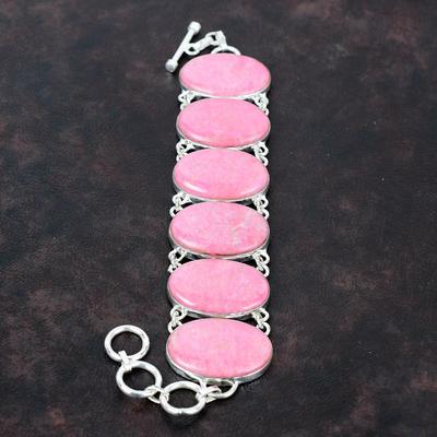 Thulite Bracelet 925 Sterling Silver Bracelet Genuine Gemstone Bracelet Adjustable Chain Bracelet Handmade Thulite Jewelry Gift For Mother