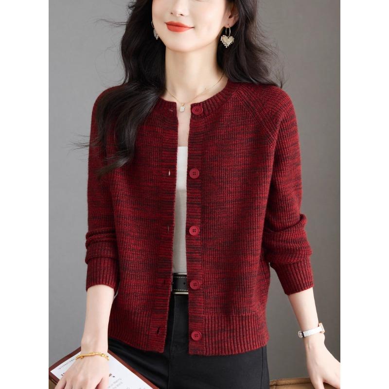 Dámský jednobarevný kardigan s kulatým výstřihem, volný pletený svetr, bunda na knoflíky, s dlouhým rukávem, ležérní elegantní top