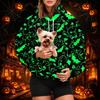 Dámská módní mikina s kapucí a potiskem na Halloween s kapsou na mazlíčka, ležérní mikina