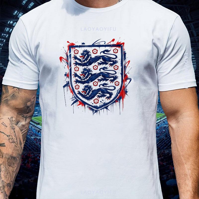 Match Day Outfit Unisex T Shirt England Retro Drip Splash Three Lion Crest Graphic Cotton Patri