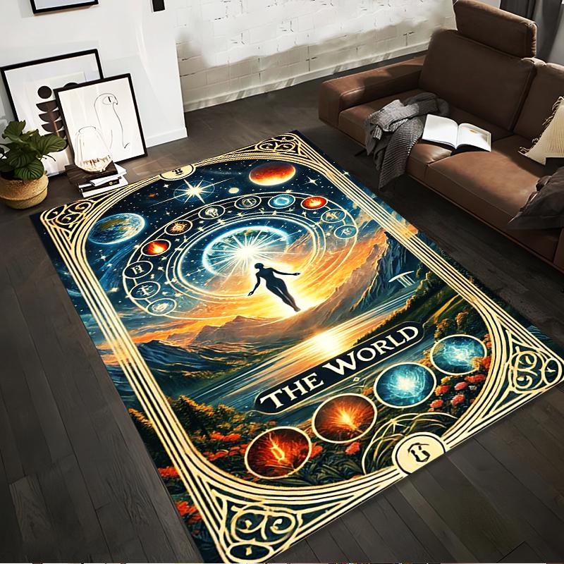 

Tarot Style Carpet with Cosmic Design and The World Symbol Decor Suitable for use as an anti-slip for living room bedroom sofas 40x60cm( 15x23in )