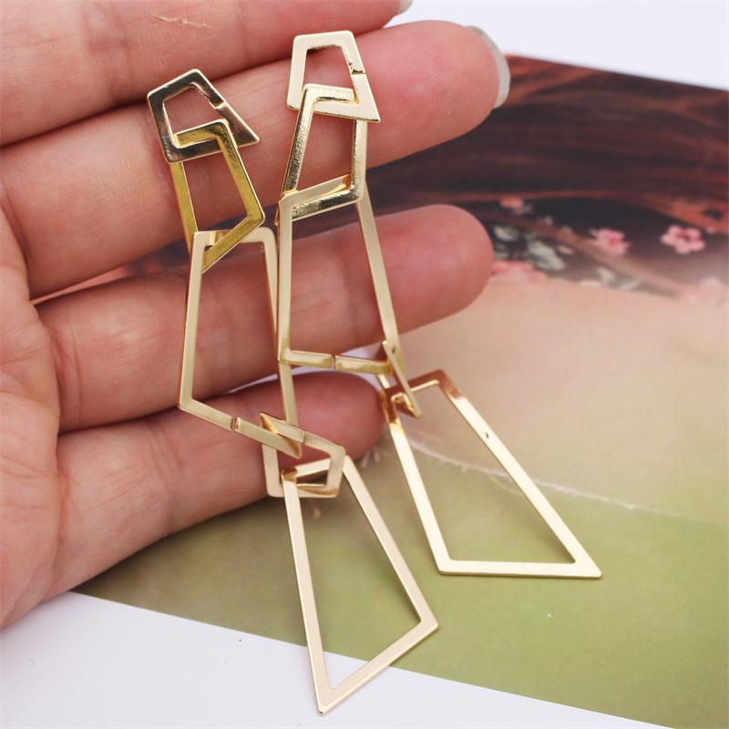 New Exaggerated Long Hanging Earrings for Women Multi-layers Metal Trapezoid Pendants Dangle Earrings boucle oreille femme