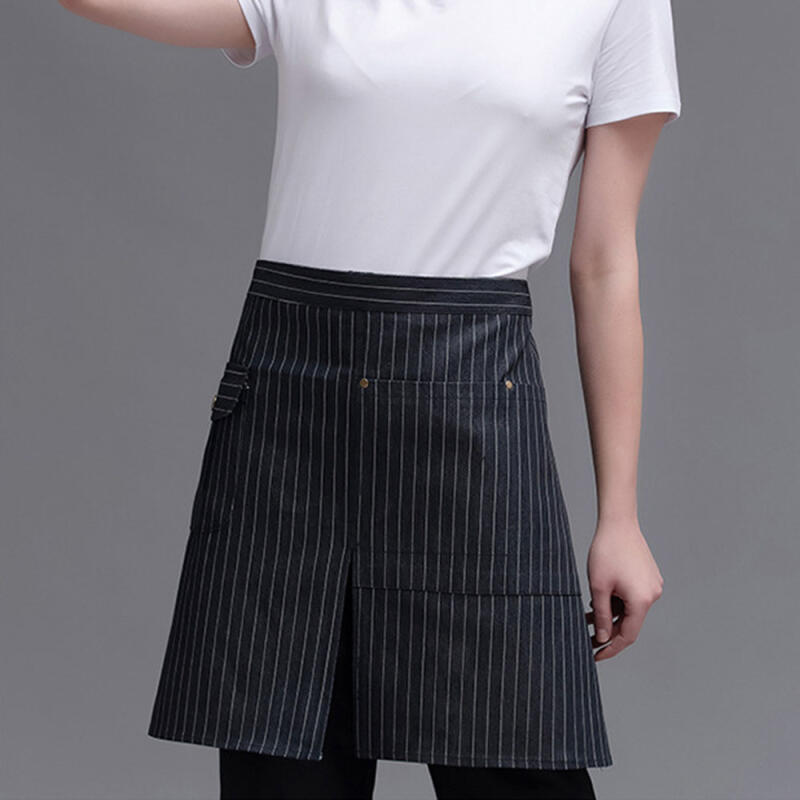 Half-front slit waist apron (stripe)