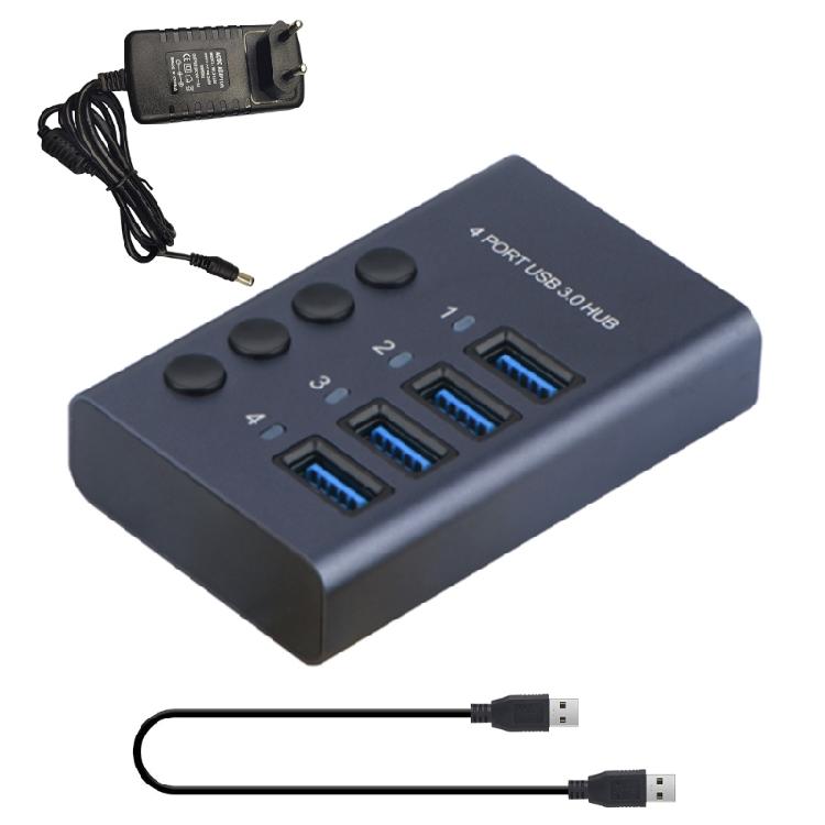 

4-портовый USB 3.0 хаб-расширитель с адаптером питания 36 Вт 12 В/3 А, высокая скорость передачи данных 5 Гбит/с