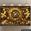 2D Luxury Black Gold Floral 50 Years Old Birthday Photography Backdrop Banner