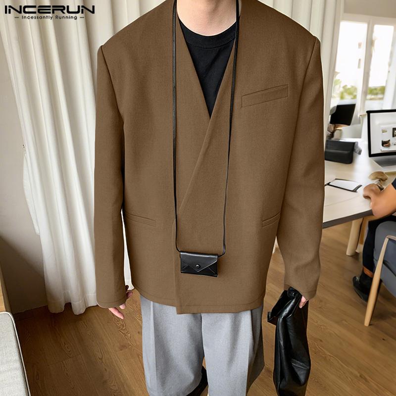 INCERUN Men Collarless Long Sleeve One Button Loose Thin Blazer Coats