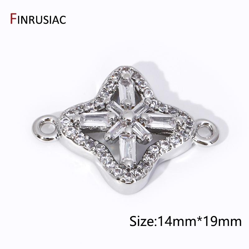18K Gold Plated Brass Square Charm Connector,Inlaid Zircon Flower Pendant Connector For DIY Jewelry Making Accessories